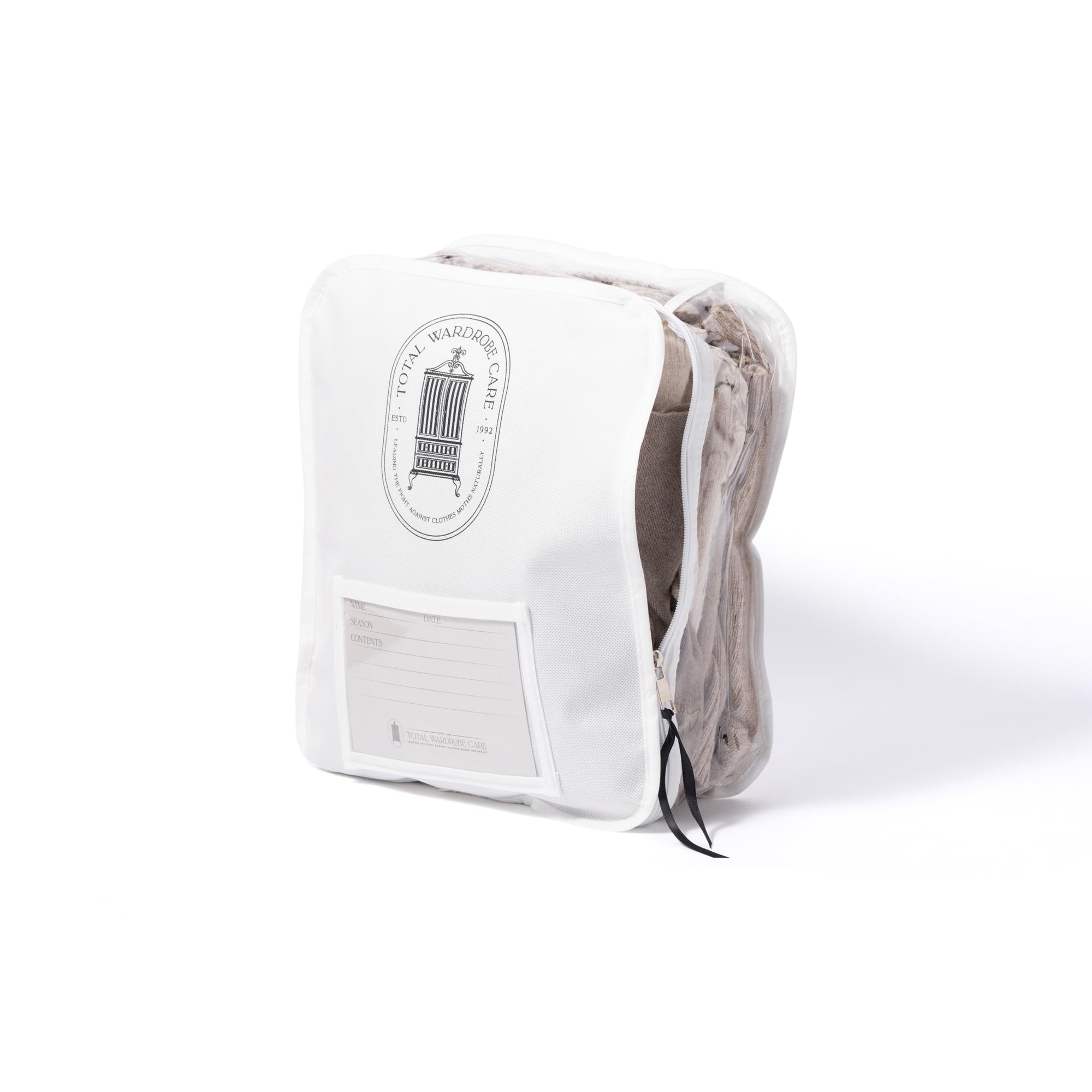 Total Wardrobe Care Knitwear Storage Bag 35x30x10cm - Breathable Moth Proof Jumper & Sweater Storage, Stackable Zipped Clothes Organiser with Clear Panel