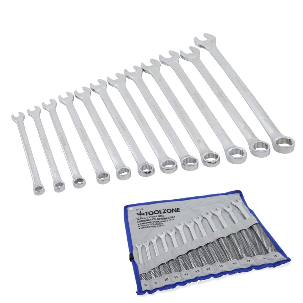 Toolzone Combination Spanner Set Extra Long Metric Combi Wrench Spanners 8-19mm