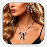 Zehope Leopard Bow Neckalce Jewelry Set Black Cheetah Print Bowknot Neckalce Earrings for Women