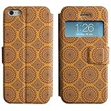Qstar Colorful Printed Design Slim PU Leather View Window Stand Flip Cover Case For ( circle pattern ) Apple iPhone 5 / iPhone 5S