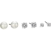 Napier "Classics" Silver-Tone Cubic Zirconia and Pearl Trio Stud Earrings