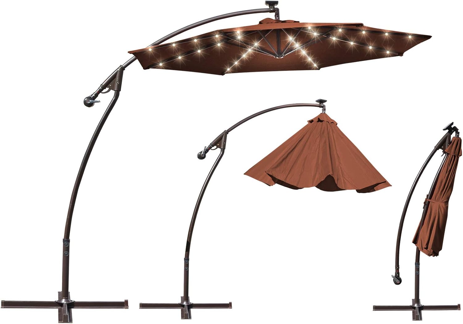 Amazon Com Benefitusa 9 Cantilever Patio Umbrella 40 Led Light Outdoor Garden Sunshade Brown Garden Outdoor