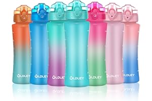 OLDLEY Kids Water Bottle with Straw for School Girls Boys, 15 oz Unbreakable Leak-Proof BPA-Free Motivational Water Bottles with Times to Drink for Travel Sports Gym, 1 Straw Lid, Mint