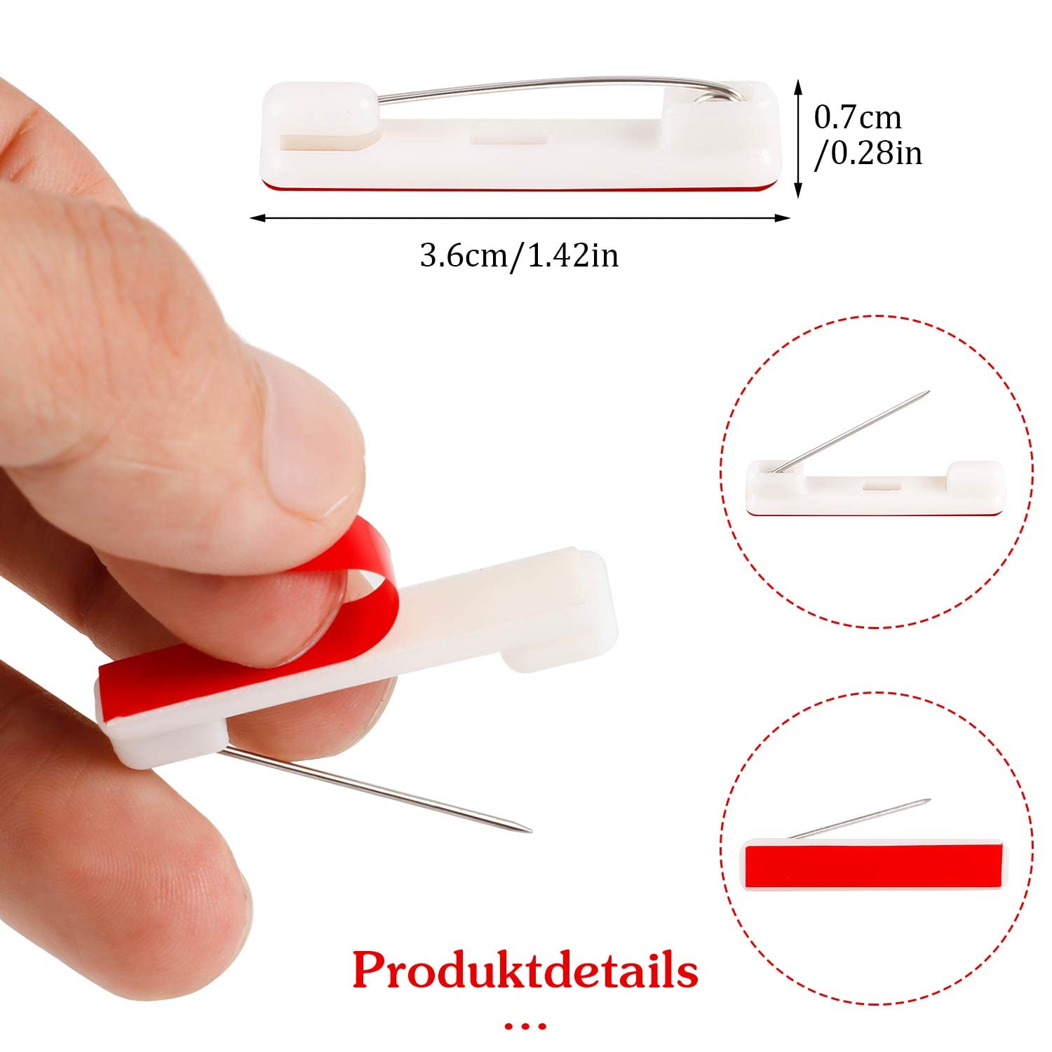 Pengxiaomei 100pcs White Plastic Basic Safety Bar Pins, 1.46 Inch, Adhesive Name Tag Pins for ID Badges