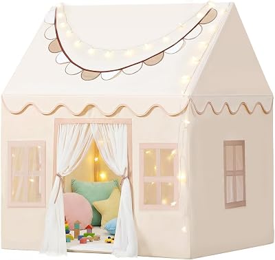 Wilwolfer Play Tent with Lights and Banners Large Indoor Kids Tent