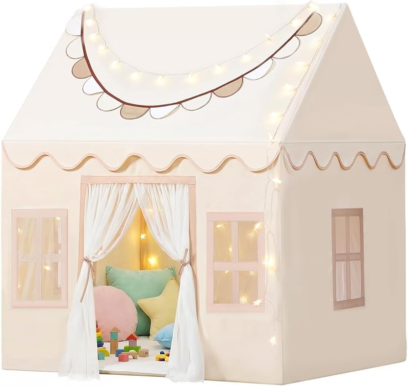 Wilwolfer Play Tent with Lights and Banners Large Indoor Kids Tent