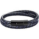 Forziani Mens Wrap Bracelet in Italian Nappa Leather - Adjustable Size - Genuine Black and Blue Chevron Woven Pattern Leather Wristband - Unique Gift for Men - Gifts for Him