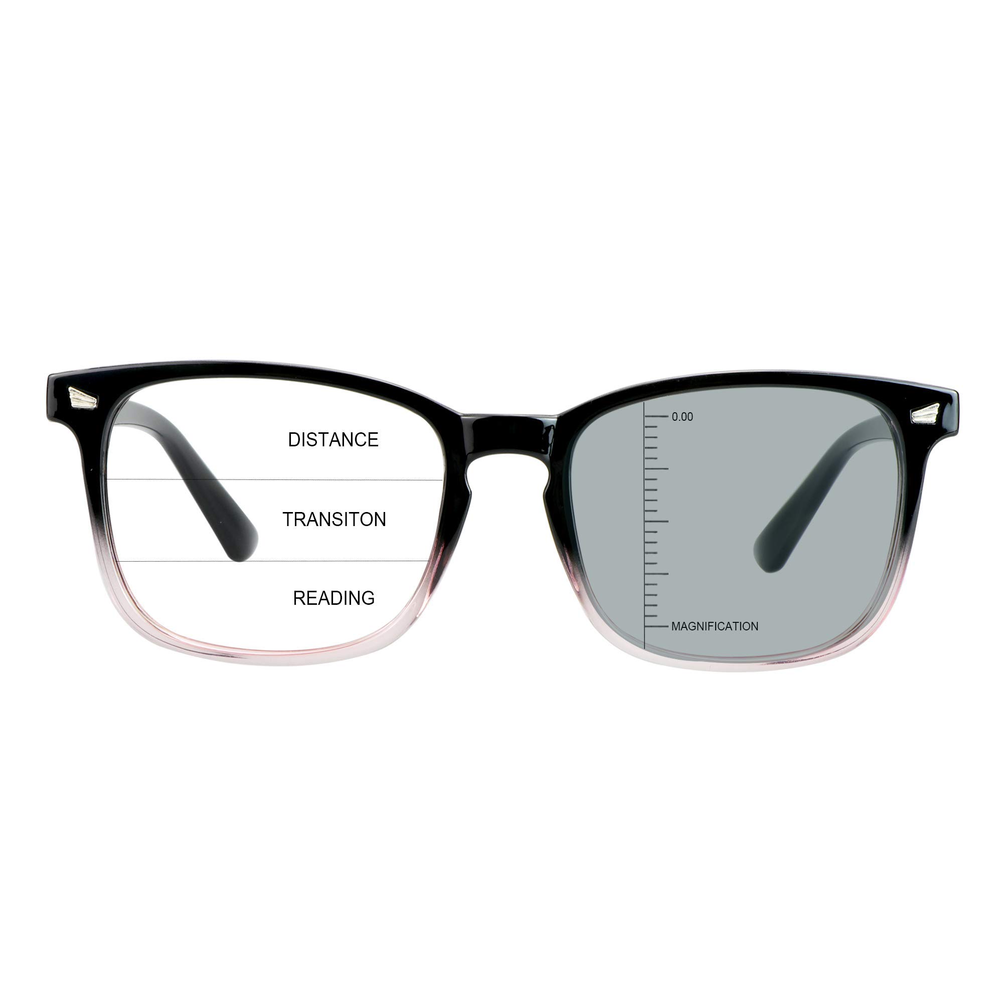 Photo 1 of LAMBBAA Vintage Square Progressive Multifocal Presbyopic Glasses, Photochromic Gray Sunglasses for Men Women Readers (+0.00/+3.00 Magnification)