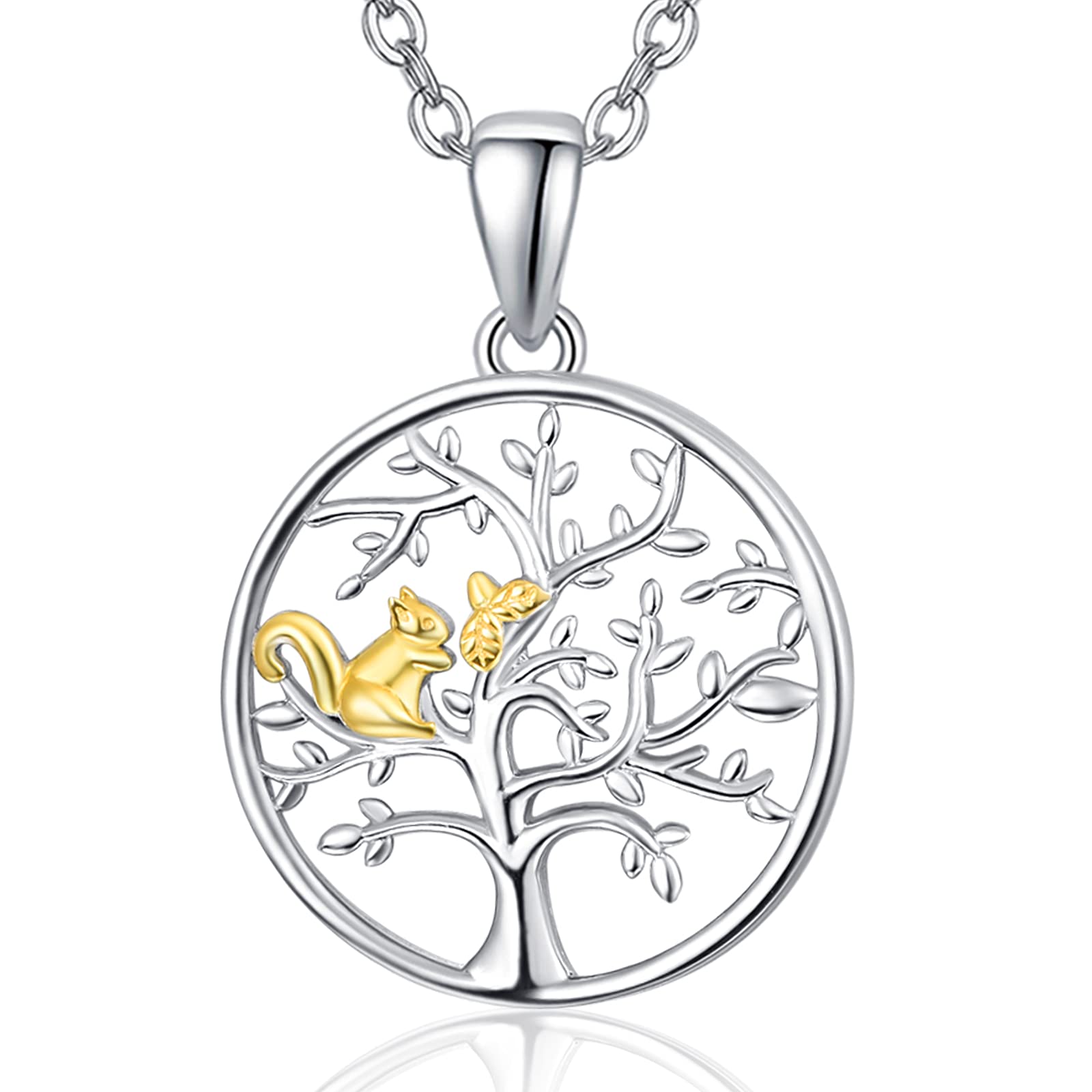 KINGWHYTE Tree of Life Necklace 925 Sterling Silver Squirrel Necklace Tree of Life Pendant Jewellery Gifts for Women Girls Wife Friends