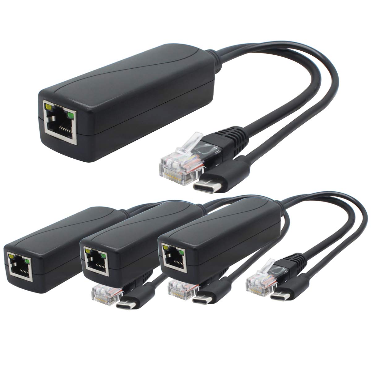 ANVISION 4-Pack 5V 2.4A Gigabit PoE Splitter, USB Type C, IEEE 802.3af Compliant