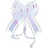 Pull Bows for Gift Wrapping, Large Iridescent White Gifts Bow for Presents Package, Baskets, Christmas, Wedding, and Party Decor(6 inches, 10 PCS)