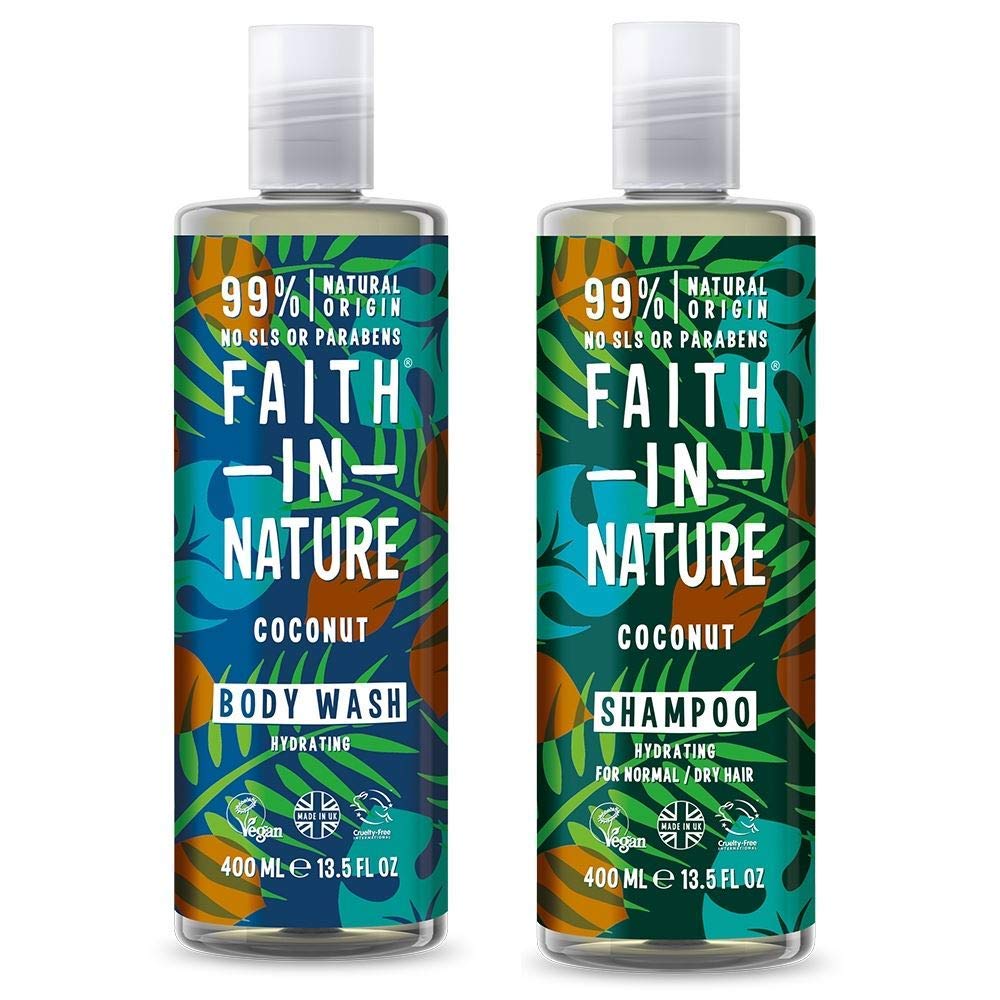 Faith In Nature Coconut Shampoo 400ml and Body Wash 400ml Hair & Body Duo | Vegan Friendly | Cruelty Free | 99% Natural Fragrance | Free From SLS or Parabens