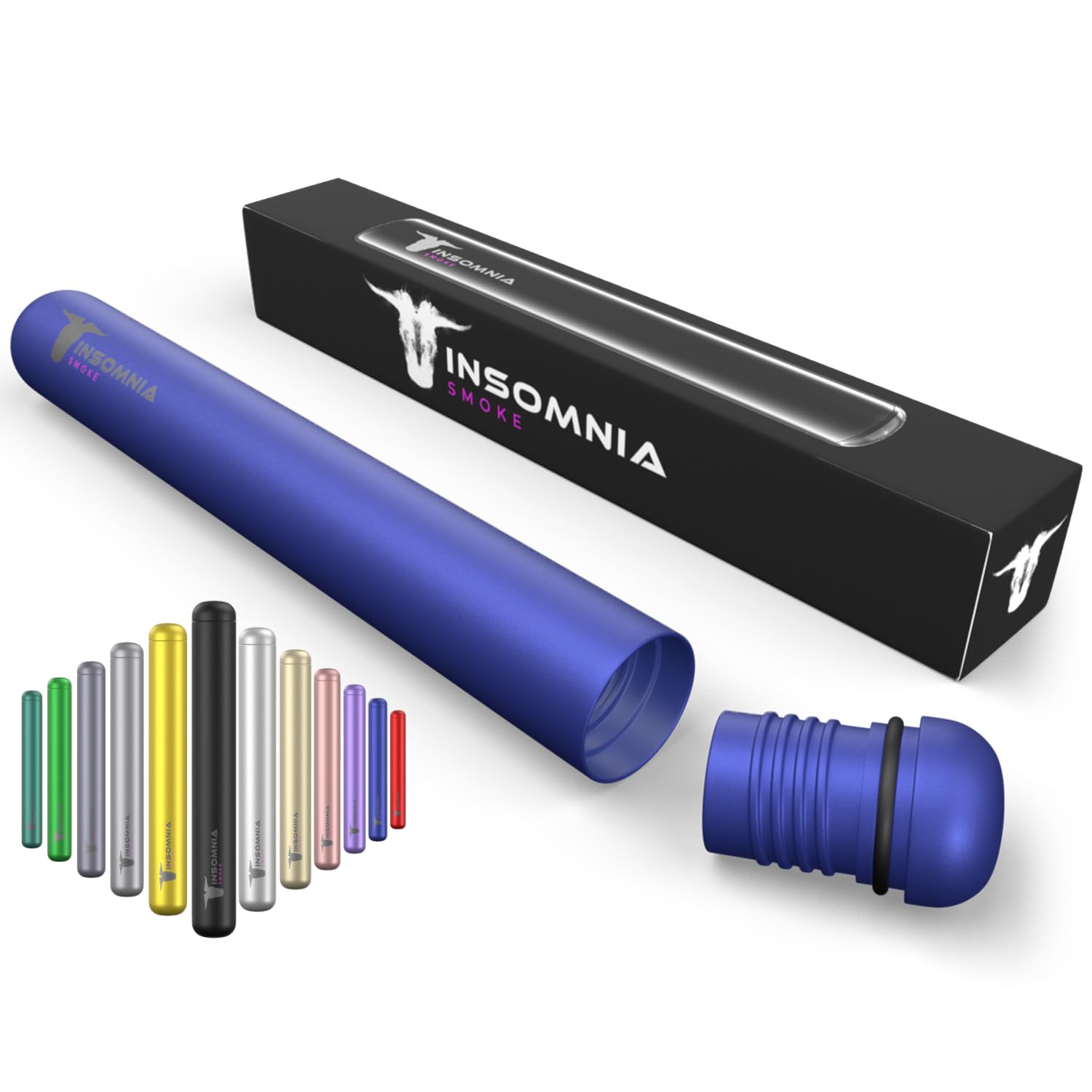 Insomnia Smoke Joint Case | Water, Smell & Odour Proof | Premium Tobacco Doob Tube Cigarette Storage Container Box for King Size Pre-roll Cone | Made of CNC Aluminium for Luxury Lifestyle (Blue)