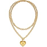 INNERDIVA Heart Necklaces for Women, Gold Heart Pendant Necklace Chunky Gold Chain for Gifts on Birthday Holidays