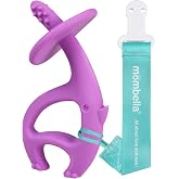 Mombella Baby Teething Toys for Babies 3 6 12 Months with Attachment to Clip on, Soft Silicone Teether Toys, 2 in 1 Elephant Teethers &amp; Pre-Training Toothbrush, 9 Month Old Infant Chew Toys, Purple