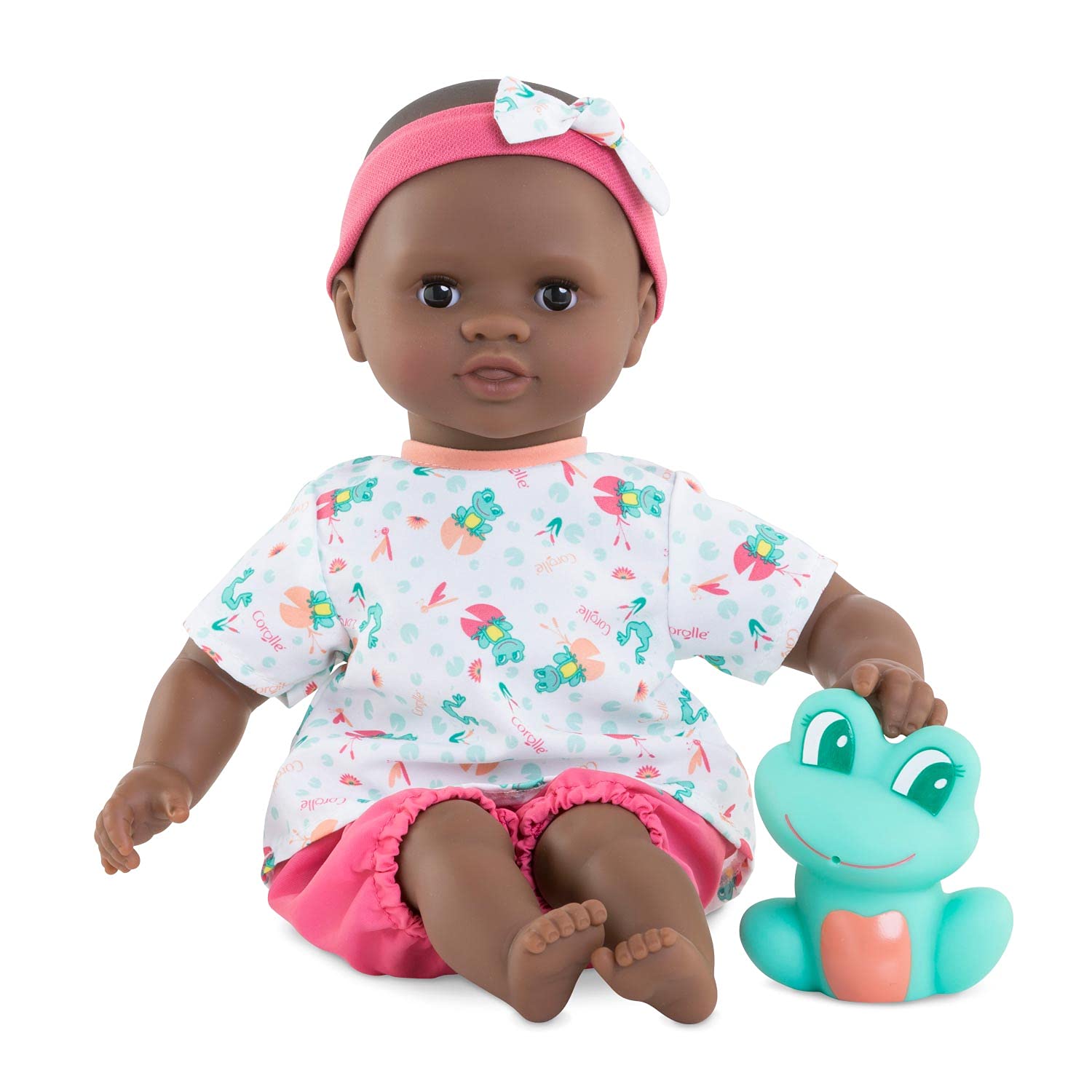 Corolle 9000100520 - Mon Premier Poupon Bath Baby Alyzee, Soft Body Bath Doll with Bath Animal, Sleeping Eyes, Vanilla Fragrance, Removable Dresses, 30 cm, Suitable for Children from 18 Months