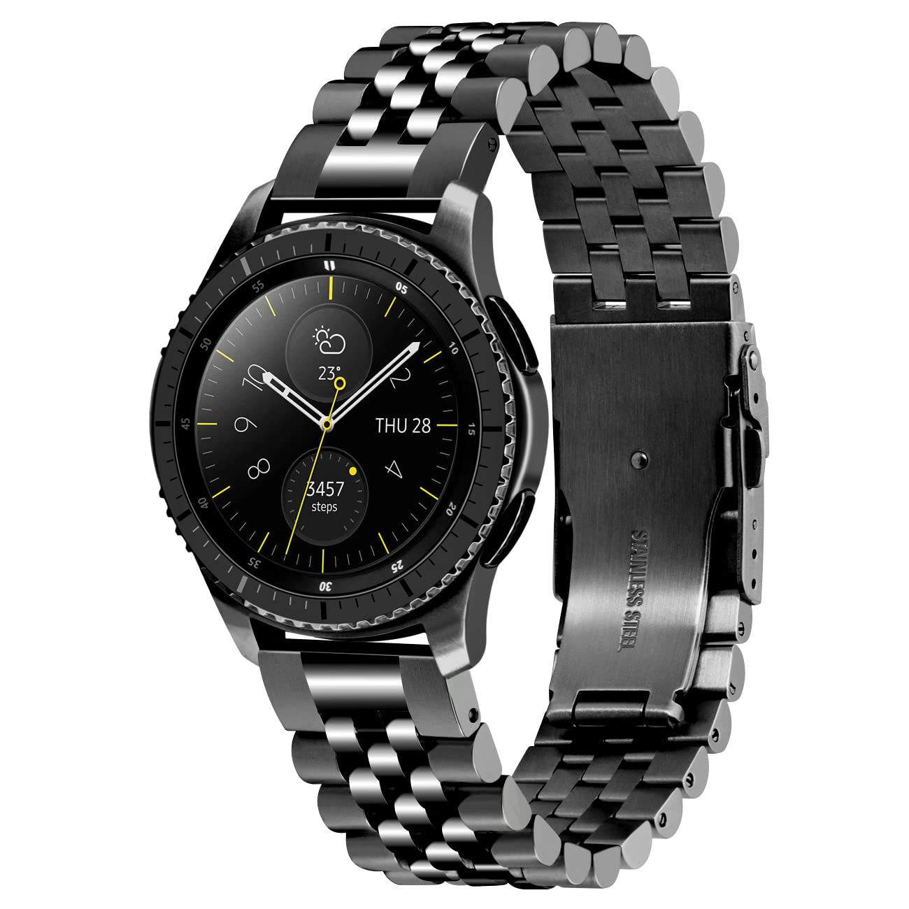 Kai Tian Compatible for Samsung Galaxy Watch 46mm Gear S3 Classic, Frontier Quick Release 22mm Watch Strap Stainless Steel for Women Men Black