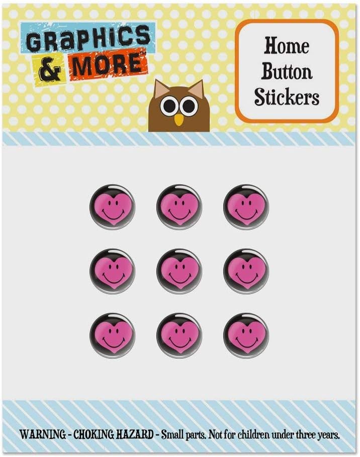Smiley Smile Happy Pink Heart Love Romantic Face Set of 9 Puffy Bubble Home Button Stickers Fit Apple iPod Touch, iPad Air Mini, iPhone 5/5c/5s 6/6s 7/7s Plus