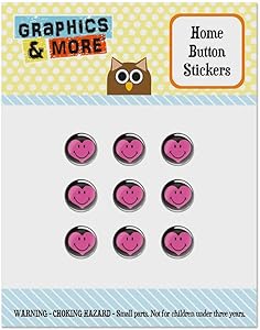 Smiley Smile Happy Pink Heart Love Romantic Face Set of 9 Puffy Bubble Home Button Stickers Fit Apple iPod Touch, iPad Air Mini, iPhone 5/5c/5s 6/6s 7/7s Plus