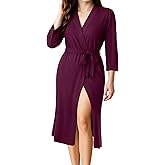 NY Threads Women's Robe Long Knit Bathrobe 3/4 Sleeves Soft Kimono Lightweight Loungewear