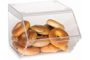 DISPLAYS2GO Clear Bakery Display Case for Bagels And Other Baked Goods, 12 x 10-1/8 x 15-3/4 Inch, Stackable With A Hinged, Slanted Door