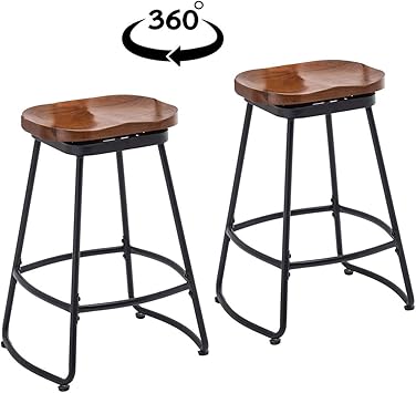 Amazon Com 30 Swivel Metal Bar Stools Industrial Counter Height Barstools Modern Bar Chairs With Wooden Seats Set Of 2 Furniture Decor