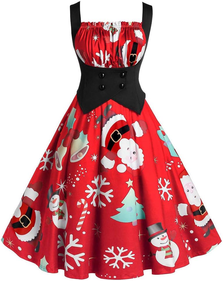 AOGOTO Sleeveless Vintage Dress Women's 1940s Pleated Cocktail Party Skater Christmas Dress