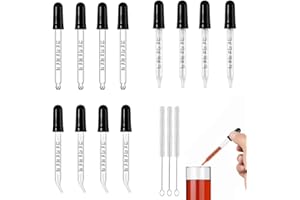 Wujzkisster 12 Pcs Eye Dropper with Durable Rubber Head, 1ml Glass Dropper, Liquid Droppers for Oils, Precise Pipette Dropper
