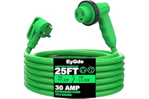 EyGde 30 Amp RV Extension Cord 25FT, NEMA TT-30P Male to L5-30R Female Twist Locking RV Power Cord 10/3 Gauge Heavy Duty STW Wire Cord 90 Degree Grip Handle with Cord Organizer for RV Trailer Campers