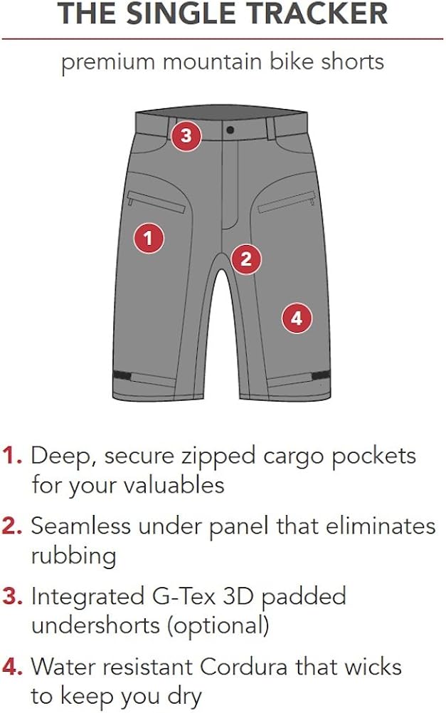 The Single Tracker-Mountain Bike Cargo Shorts, with Premium Antibacterial G-tex Padded Undershorts: Clothing