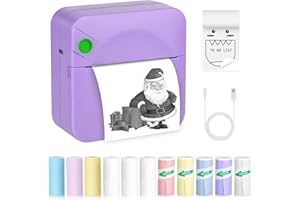 Zeacool Mini Sticker Printer,Mini Pocket Thermal Printer with 11 Rolls Paper,Bluetooth Inkless Printer Compatible with Android & iOS,Portable Receipt Printer for Photo,Journal,Memo,Travel,Purple