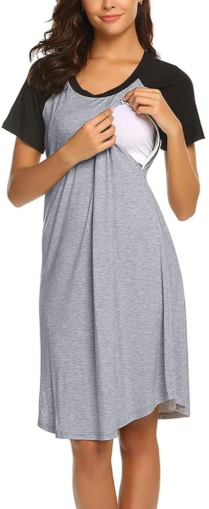 Mumustar Women's Maternity Dress Nursing Breastfeeding Hospital Bag Nightdress Shirt Striped Sleepwear Pyjamas Nightgown