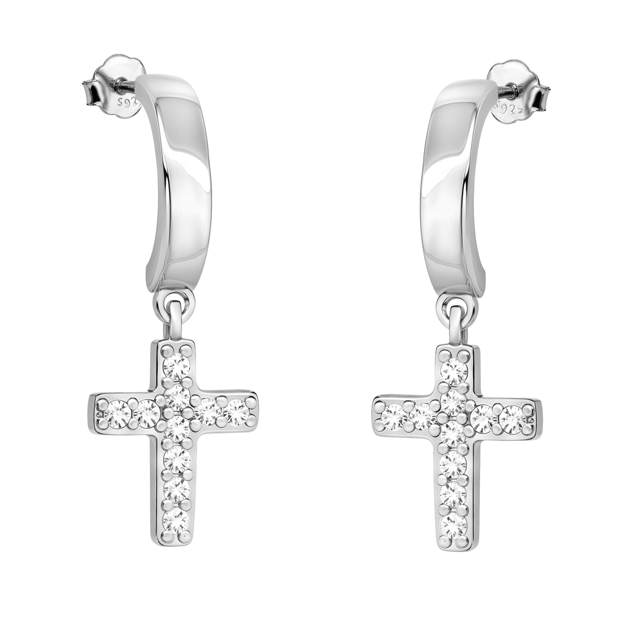 SOFIA MILANI - Women's Earrings 925 Silver - with Zirconia Stones - Stud Creoles with Cross Pendant - 20797