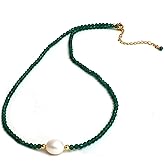 Gempires Gemstone Beaded Necklace with Freshwater Pearl Choker Style Jewelry Hypoallergenic Non Tarnish Gold Plated Crystal Beads Necklaces For Women