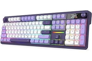REDRAGON K762 Mechanical Keyboard, RGB, 2.4Ghz/BT/Wired, Mint Mambo Switches, White& Light/Dark Purple, w/Panel