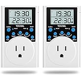 Digital Infinite Repeat Cycle Timer Plug with Countdown and 24 Hour Daily on-Off Programs for Electrical Outlets, Lights, Hydroponic Pumps (120V, 15A) [2 Pack]