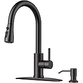 FORIOUS Kitchen Faucet with Soap Dispenser and Pull Down Sprayer, Bar High Arc Single Handle Classic 3 Modes Stainless Steel Faucet for Kitchen Sink Farmhouse RV Laundry Camper, Oil Rubbed Bronze