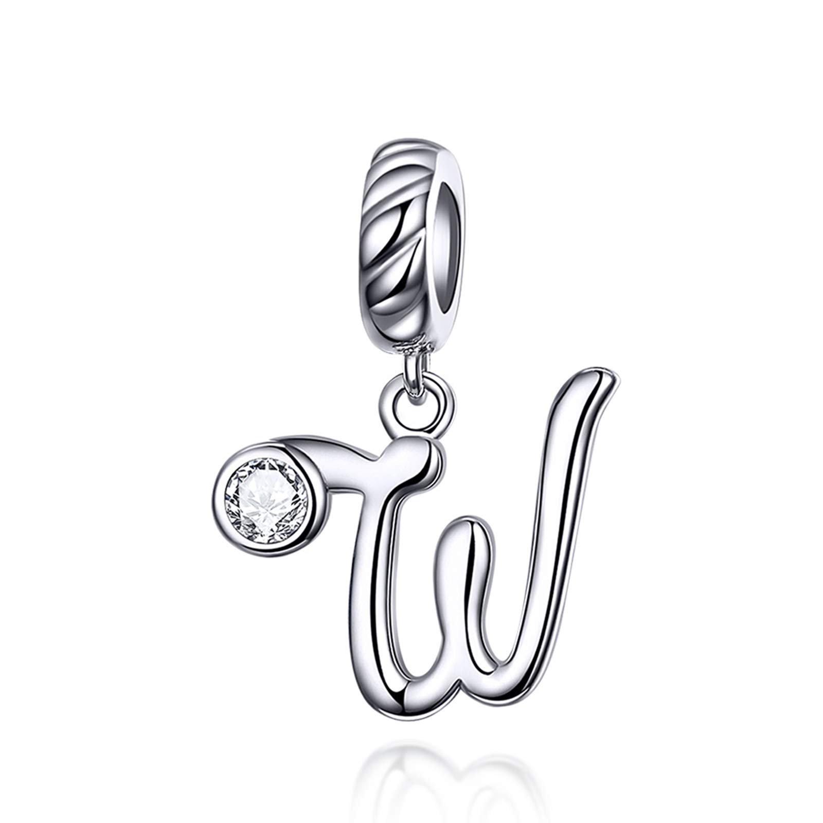 LaMenars Letter Dangle Bead Charms Initial Alphabet A-Z 925 Sterling Silver Zirconia fits European Charm Bracelets & Necklaces