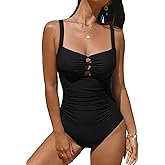 CUPSHE Women's One Piece Swimsuit Sweetheart Neck Wide Adjustable Straps Ruched Front Keyhole Bathing Suit