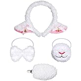 DXGSHSA 4 PCS Lamb Costume Accessory Set Sheep Ear Headband Bowtie Mouth Tail Costume for Halloween Cosplay Party Photo Props