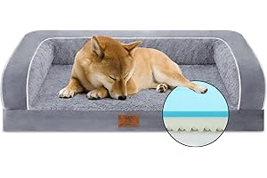 Yiruka Dog Beds for Large Dogs, Grey Large Dog Bed, Washable Dog Bed with Removale Bolsters, Waterproof Orthopedic Egg-Crate Foam Dog Bed with Nonslip Bottom, Up to 65 lbs