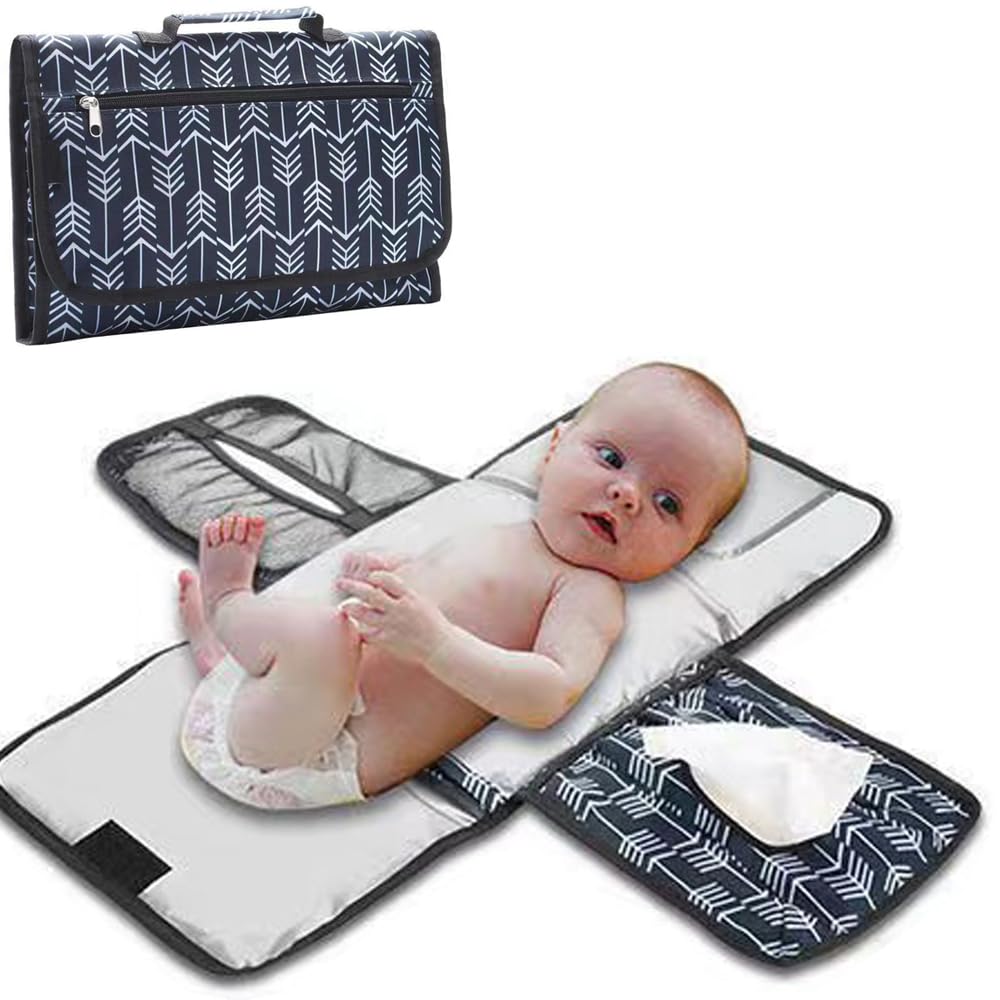 DZOZO Portable Nappy Changing Mat Baby Changing Pad with Storage Pockets Baby Diaper Changing Station Baby Travel Changing Pad with Built-in Pillow Newborn Essenials
