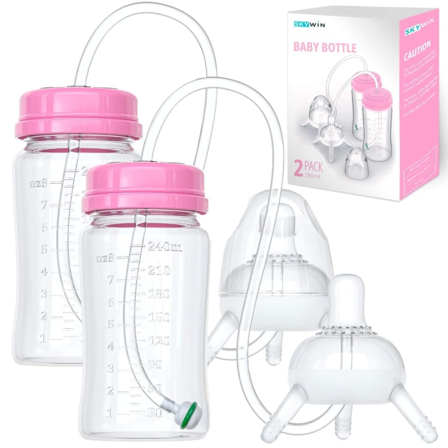 Photo 1 of TidyFriend Anti-Colic Baby Bottle for Breastfeeding Babies 8oz, 2 Pack Baby Bottle with Straw for Convenient Feeding (Pink)