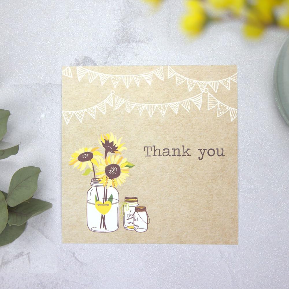 Thank You Cards - Rustic Sunflowers - Pack of 20 Perfect for Country Weddings, Vintage Theme, Kraft. Ready To Write, Add Personal Touch with Individual Messages (491)
