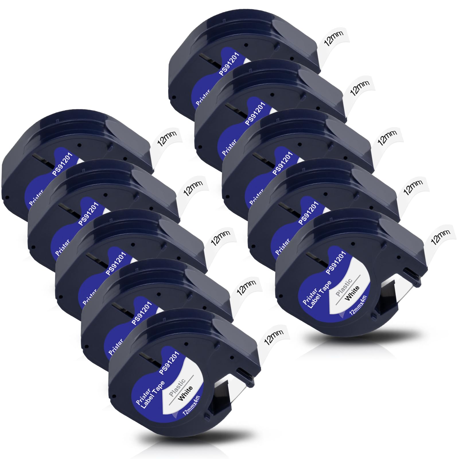 Pristar Compatible Label Tape Replacement for Label Tape 91221 91201 S0721660 for LT-100H LT-100T LT-110T QX50 XR XM 2000 Plus Plastic 12mm x 4m Black on White 10 Pack