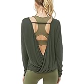 Muzniuer Women's Long Sleeve Open Back Workout Shirts Loose Backless Yoga Shirts Thumb Hole Shirts