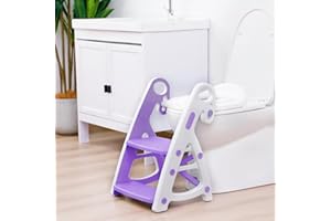 Beavtaens Potty Training Seat: 2 in 1 Design Potty Seat for Toilet & Nursery Step Stool for Sink Potty Training Toilet with Height Adjustable Ladder for Kids of All Ages (Purple)