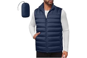 Mens Lightweight Packable Puffer Vest Warm Winter Zip Up Sleeveless Down Jacket Outdoor Quilted Vests Outwear Pockets