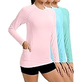 Janmercy 3 Pack Rash Guard for Women UPF 50+ SPF UV Sun Protection Swim Shirts Long Sleeve Workout Tops with Pockets