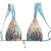 SOLY HUX Women's Triangle Boho Print Bikini Top Only Adjustable Straps Tie Backless Swimsuit Tops Beachwear